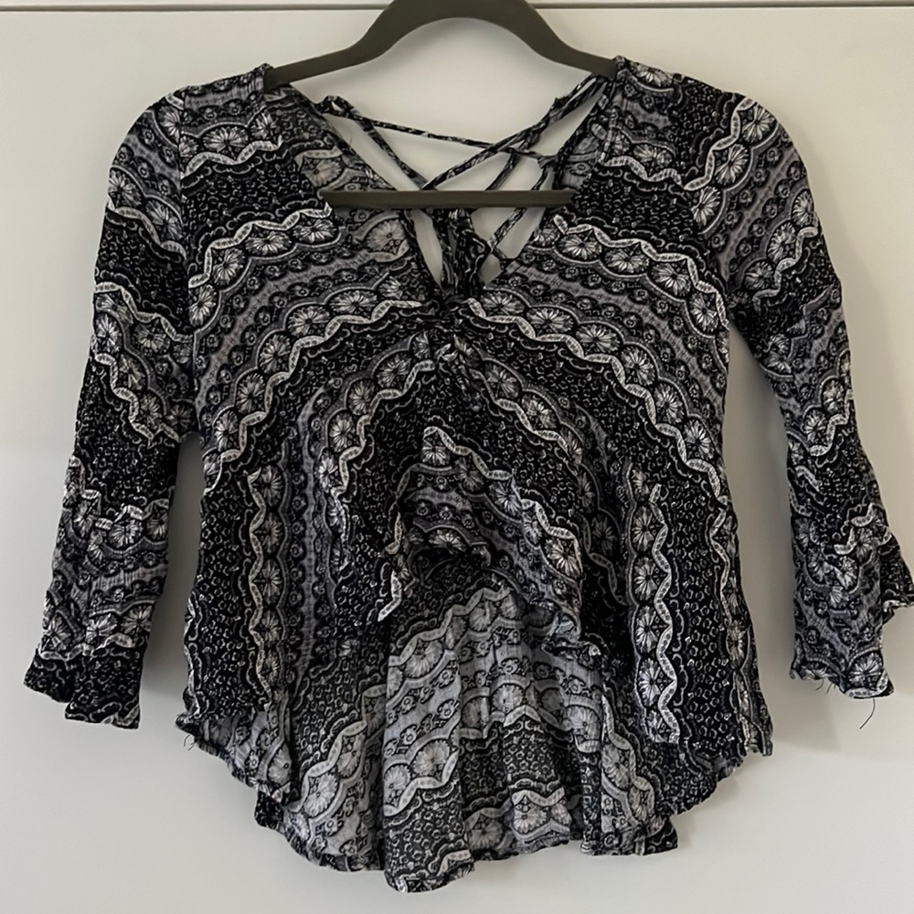 LF Stores Black and White Crop Top with Crisscross Back